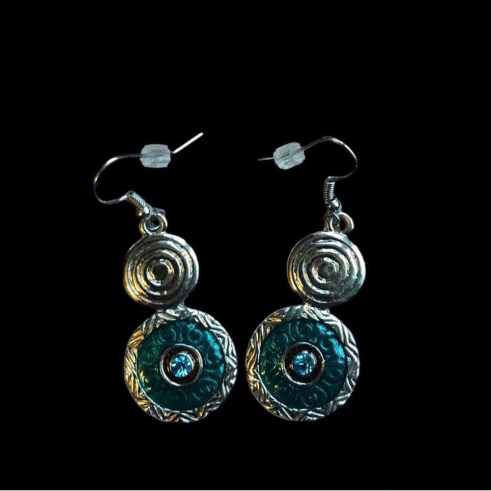 Turquoise and silver- colored earrings